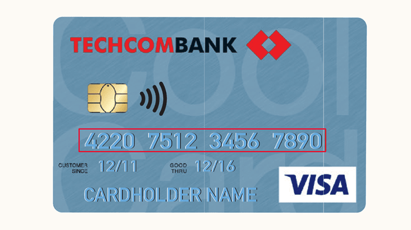 Vị trí in số thẻ tín dụng.