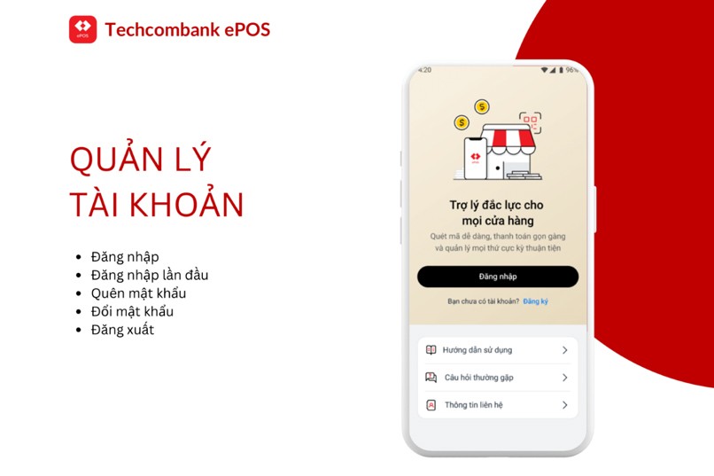 Tính năng quản lý tài khoản của Techcombank ePOS.