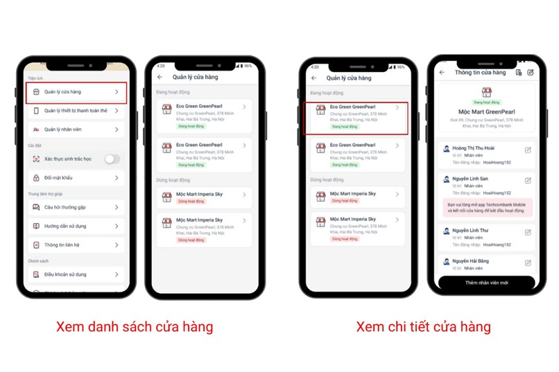 Chủ cửa hàng có thể quản lý nhiều cửa hàng trên 1 ứng dụng Techcombank ePOS.