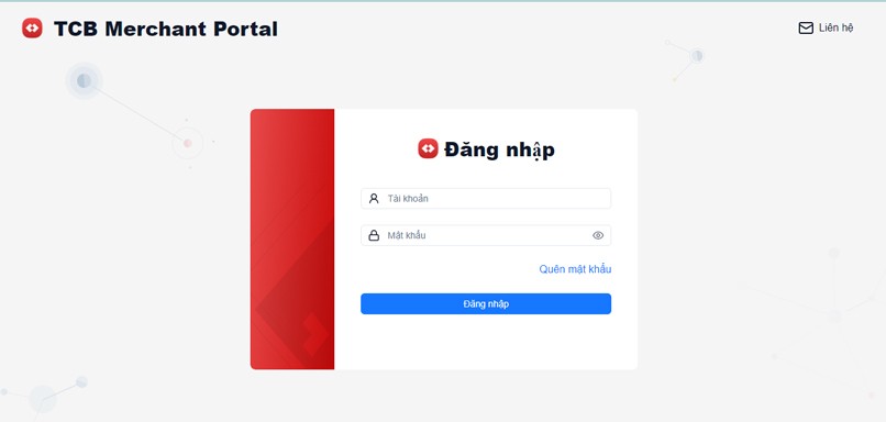 Màn hình đăng nhập TCB Merchant Portal.