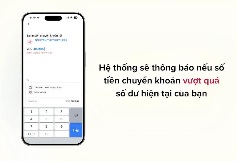 Bạn sẽ không thể thực hiện giao dịch khi không đủ số dư tối thiểu. 