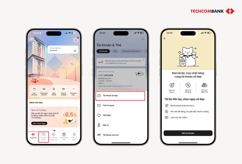 Mở thêm tài khoản số đẹp bằng cách tích chọn dấu cộng trên màn hình.