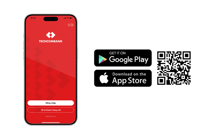 Tải xuống ứng dụng ngân hàng số Techcombank ở CH Play hoặc AppStore để mở tài khoản thanh toán online