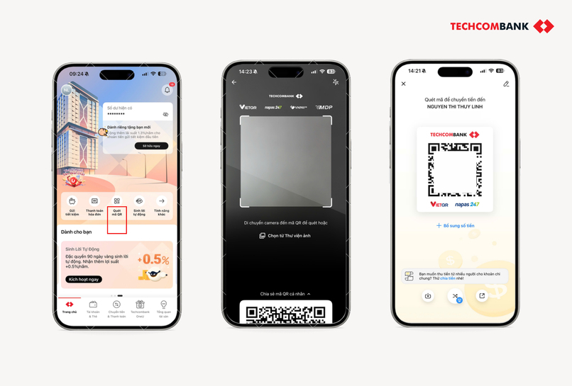 3 bước đầu tiên để lấy QR cá nhân trên Techcombank Mobile.