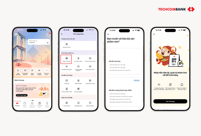 Để đăng ký giải pháp, chủ cửa hàng cần truy cập vào mục Khám phá sản phẩm trên Techcombank Mobile.