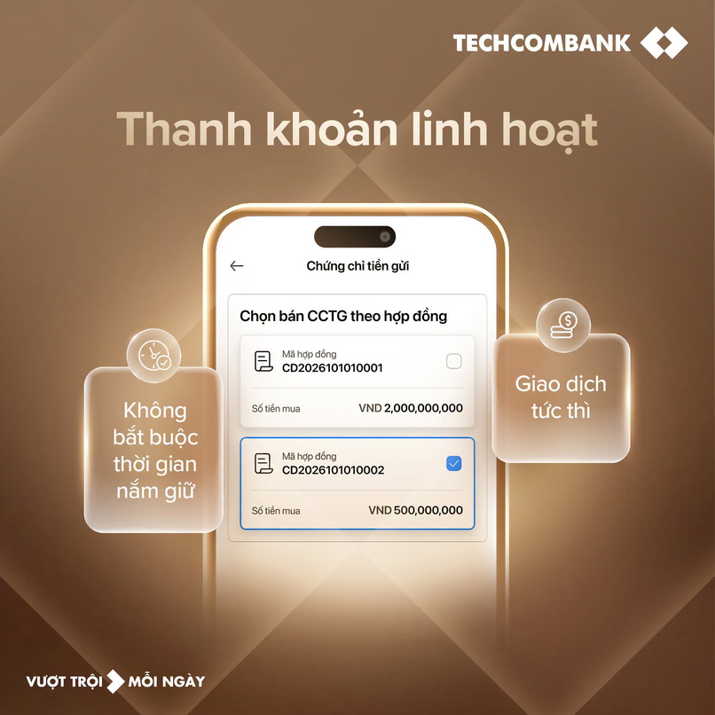 Khách hàng sở hữu Chứng chỉ tiền gửi Bảo Lộc được phát hành bởi Techcombank có thể dễ dàng mua bán linh hoạt khi cần.