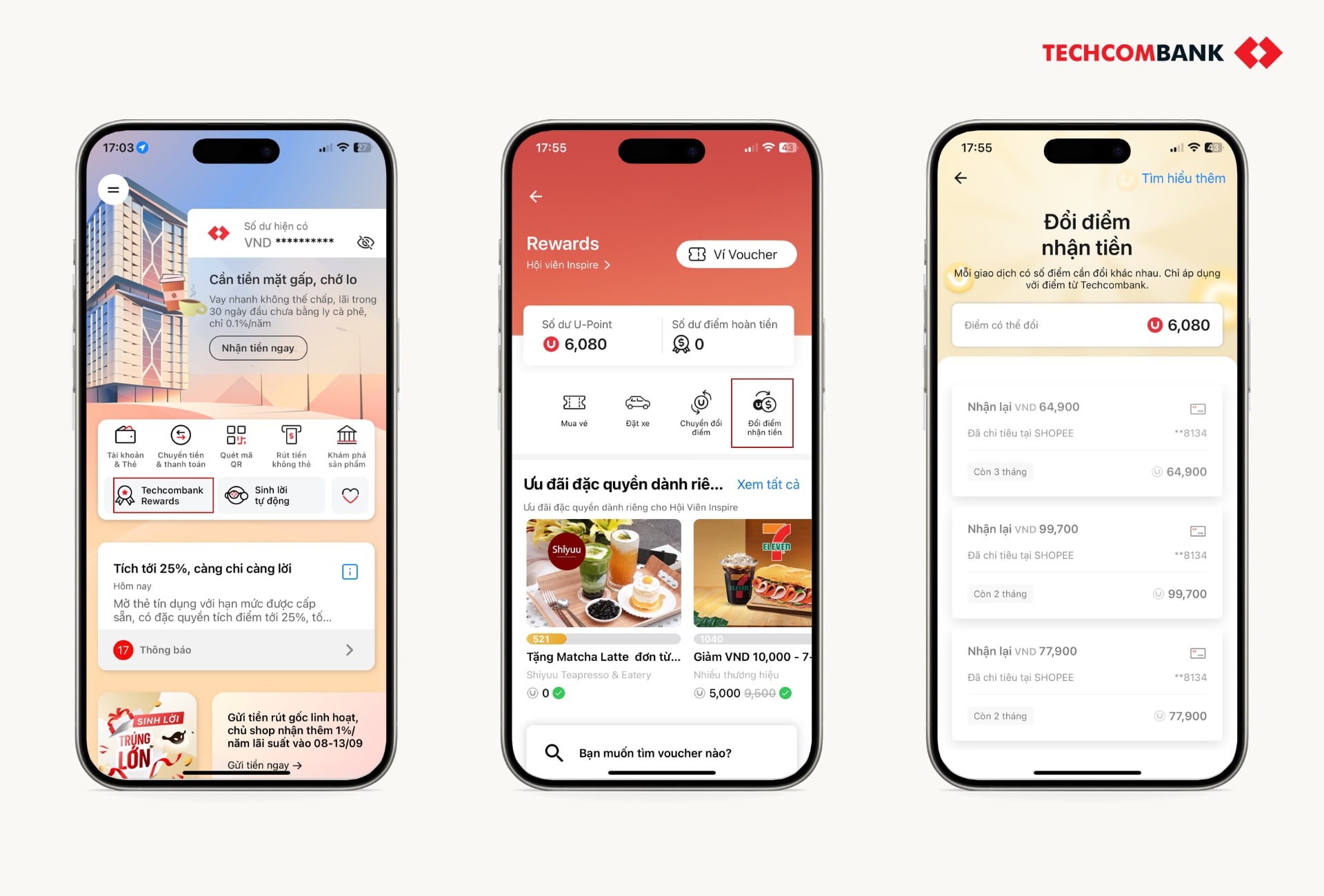 Các bước đổi điểm nhận tiền từ Techcombank Rewards