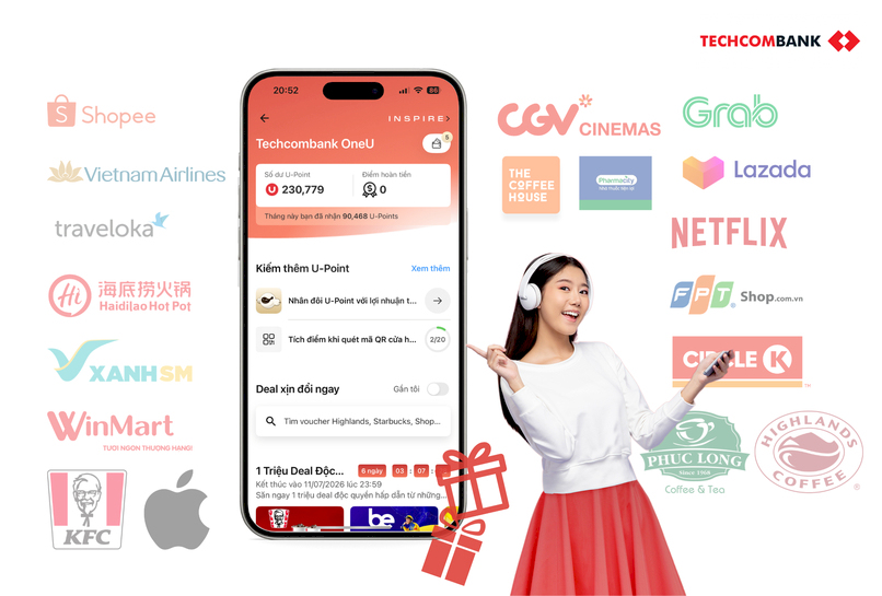 Tham gia Techcombank OneU để săn voucher từ hơn 500 thương hiệu lớn trên toàn quốc.
