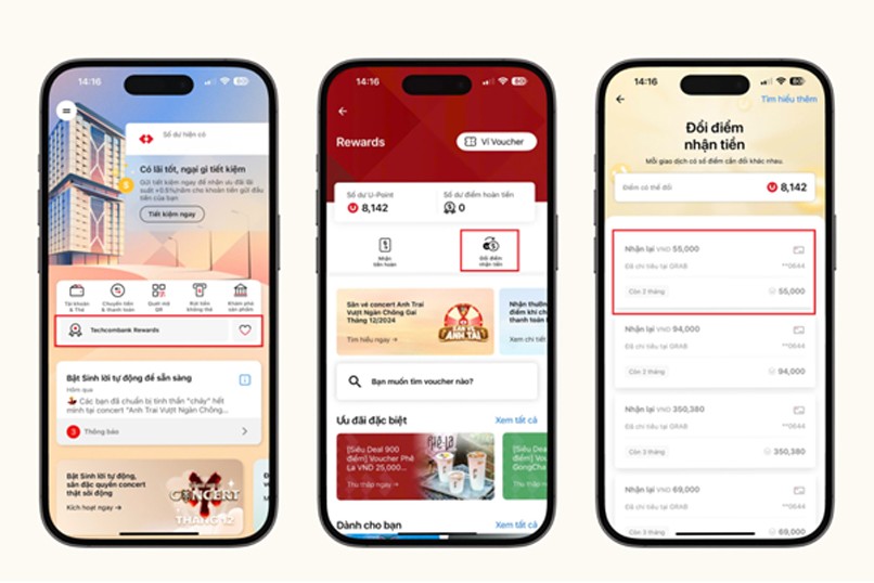Các bước đổi điểm nhận tiền từ Techcombank Rewards