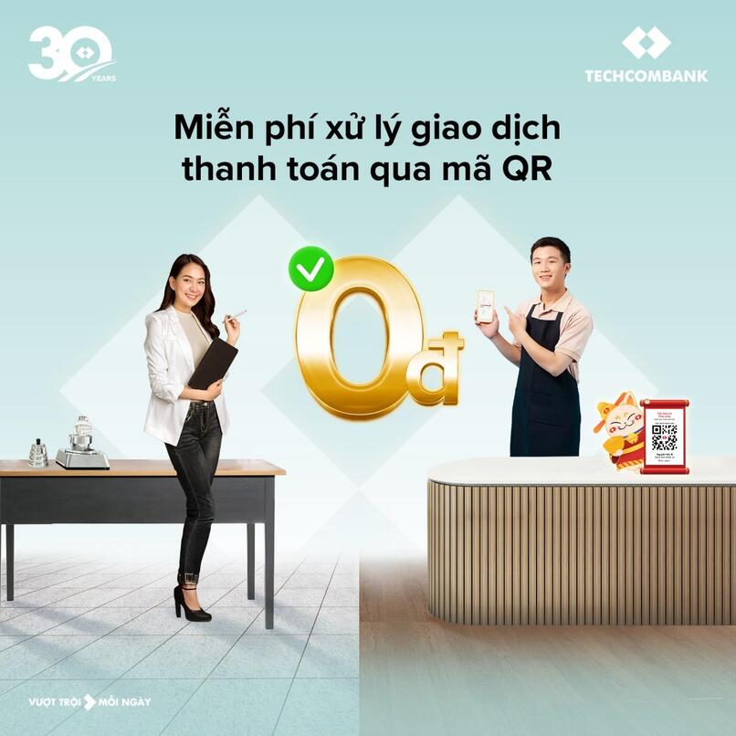 Miễn phí xử lý giao dịch đối với các giao dịch thanh toán qua mã QR.