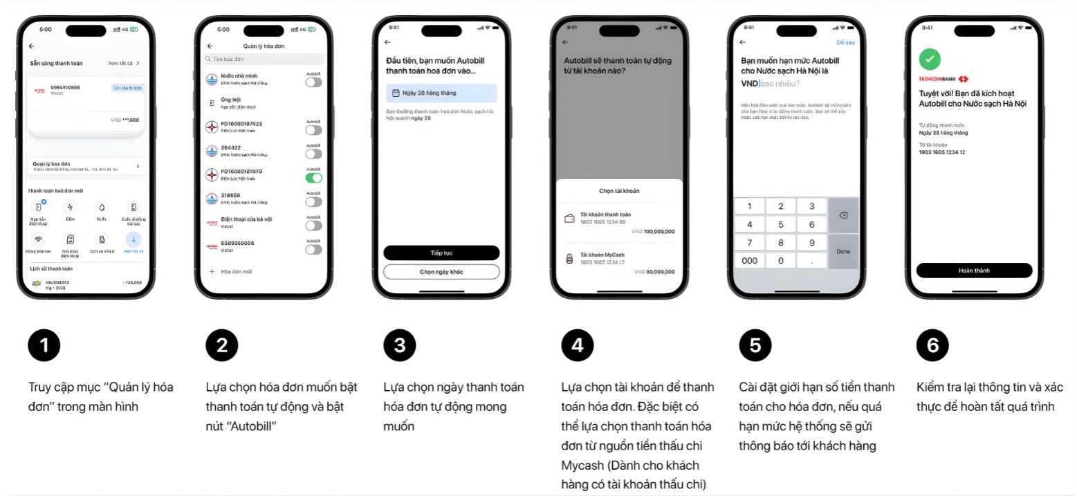 Hướng dẫn bật tính năng Autobill trên Techcombank Mobile khi đã từng thanh toán