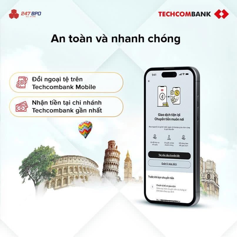 Quy đổi ngoại tệ dễ dàng chỉ với 3 bước trên Techcombank Mobile
