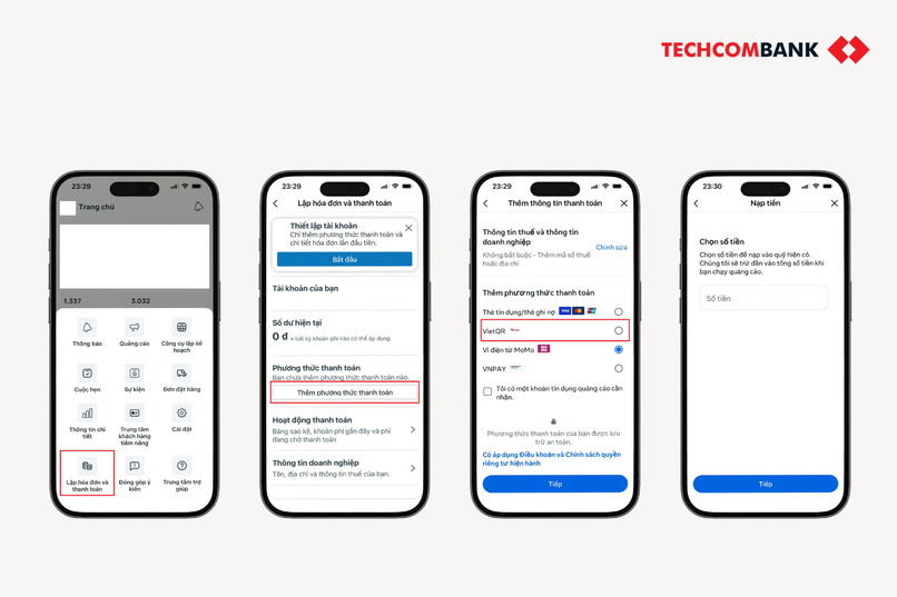 Cách thanh toán quảng cáo Facebook bằng VietQR. 