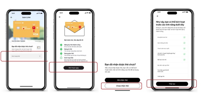 Các bước kích hoạt một số tính năng sử dụng trước của thẻ tín dụng được thao tác nhanh gọn trên Techcombank Mobile.