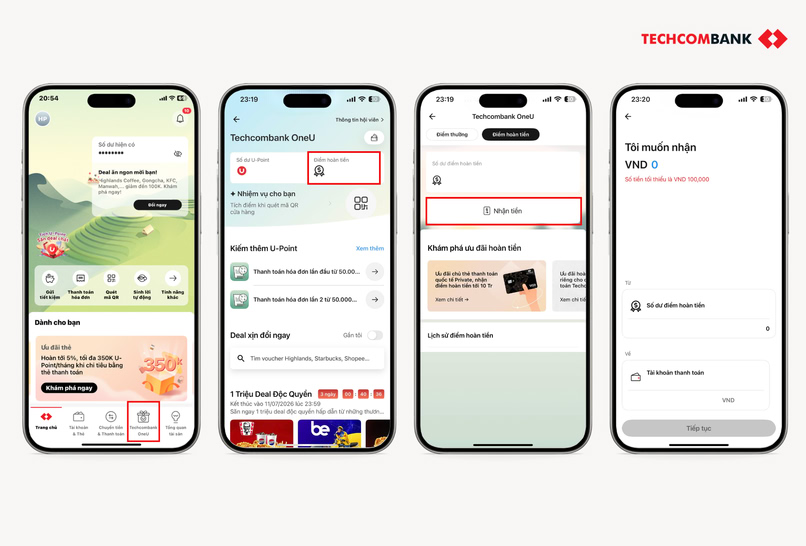 Nhận tiền hoàn chỉ với 1 phút thao tác trên Techcombank Mobile.