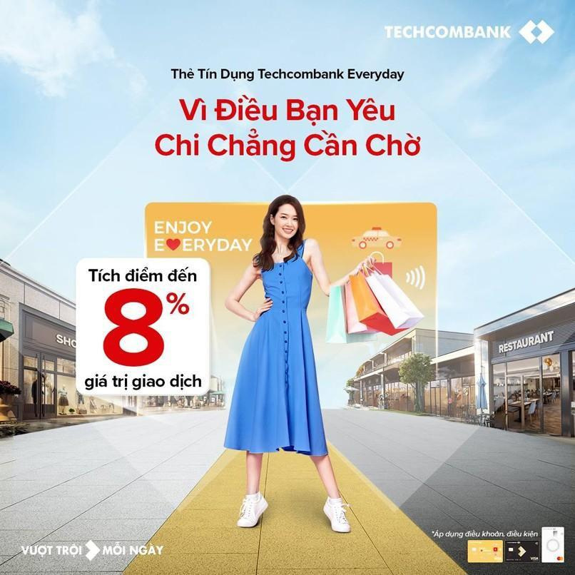 Ưu đãi tích điểm đến 8 phần trăm giá trị giao dịch dành riêng cho chủ thẻ Techcombank Everyday..