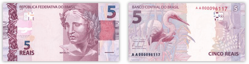 Hình ảnh tờ 5 BRL của Brazil.
