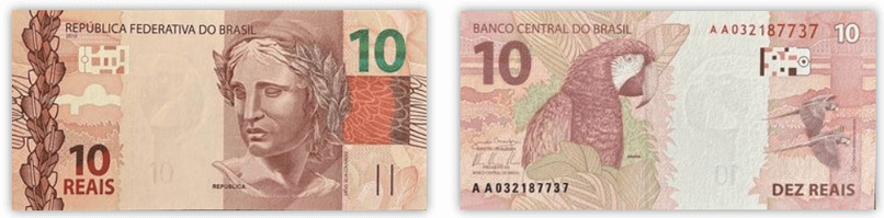 Hình ảnh tờ 10 BRL của Brazil.