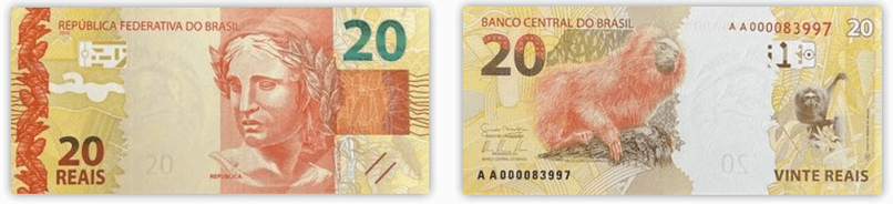 Hình ảnh tờ 20 BRL của Brazil.