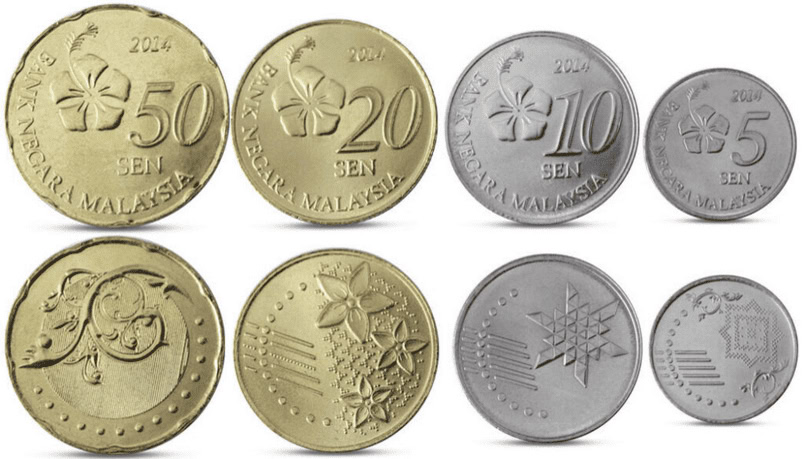 Đồng xu Malaysia bao gồm 4 mệnh giác khác nhau.