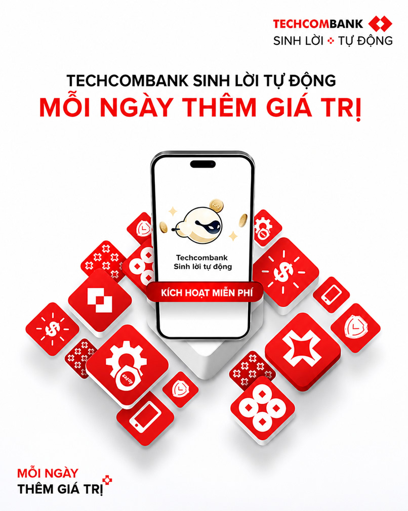 Tiền sinh lời mỗi ngày với lợi suất vượt trội khi kích hoạt Techcombank Sinh Lời Tự Động. 