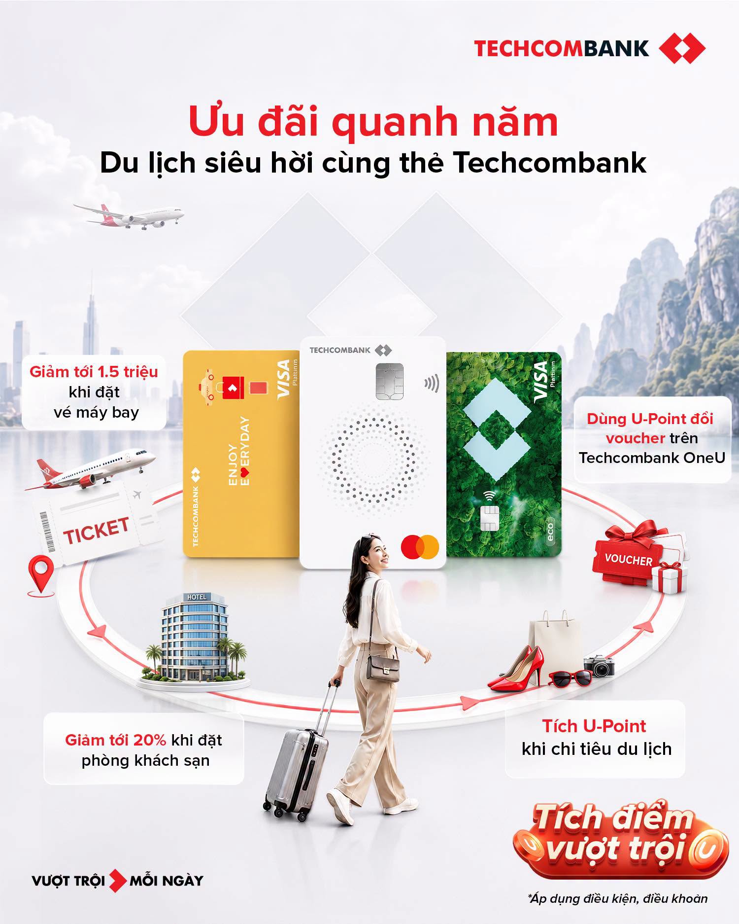 Ưu đãi quanh năm, du lịch siêu hời cùng thẻ Techcombank