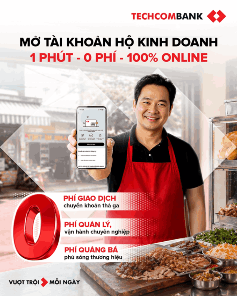Mở tài khoản Hộ kinh doanh với Techcombank ngay để hưởng trọn ưu đãi hấp dẫn