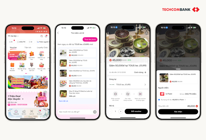 Cách lấy voucher TOUS les JOURS trên Techcombank OneU.