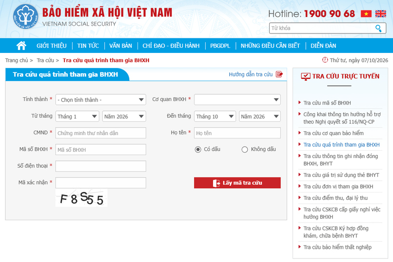 Tra cứu quá trình tham gia BHXH qua website Bảo hiểm xã hội Việt Nam