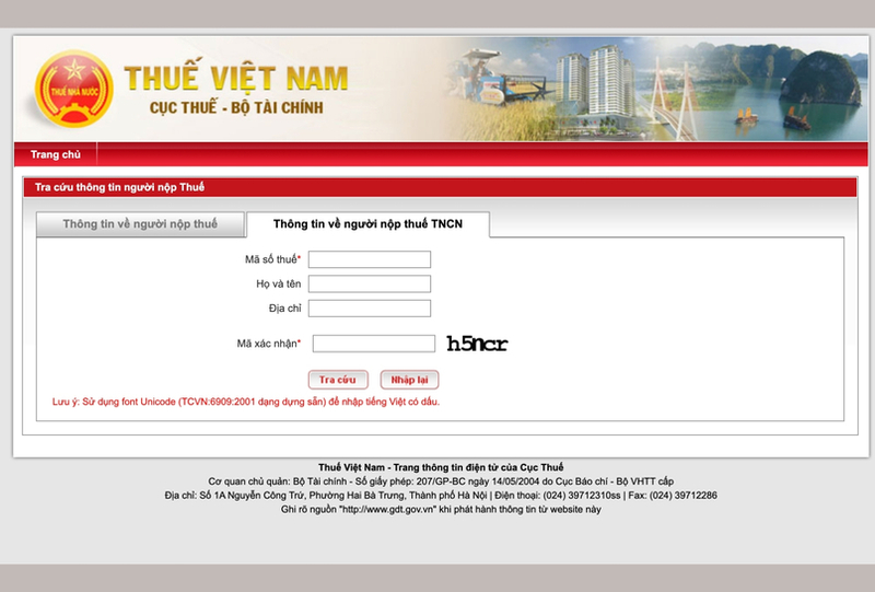 Cổng thông tin của Cục Thuế cho phép người nộp thuế tra cứu mã số thuế bằng CCCD.