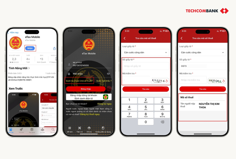 Ứng dụng eTax Mobile hỗ trợ tra cứu mã số thuế bằng CCCD và kiểm tra nghĩa vụ thuế trực tuyến.