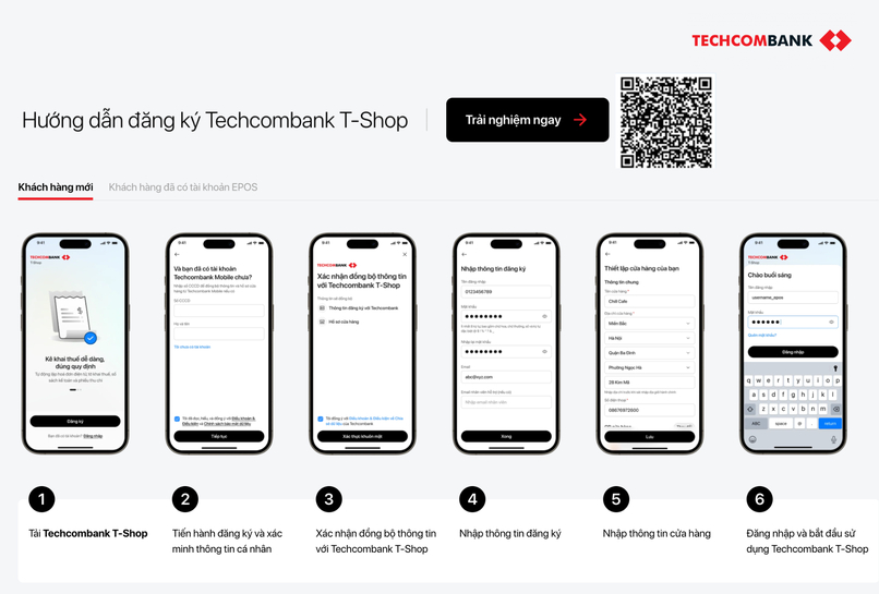 Quét QR và đăng ký Techcombank T Shop theo hướng dẫn trong ảnh.