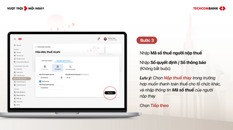 Nhập thông tin nộp thuế doanh nghiệp.