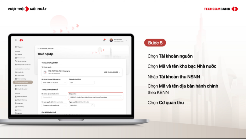 Chọn tài khoản nộp thuế.