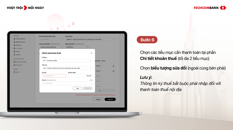 Chọn tiểu mục cần thanh toán.