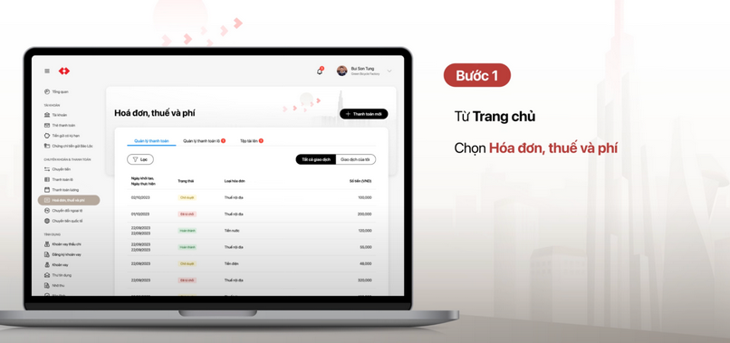 Từ trang chủ, bạn chọn mục Hóa đơn, thuế và phí.