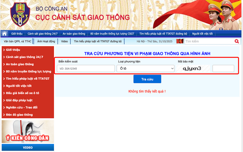 Tra cứu phạt nguội ngay trên website Cục Cảnh sát Giao thông.
