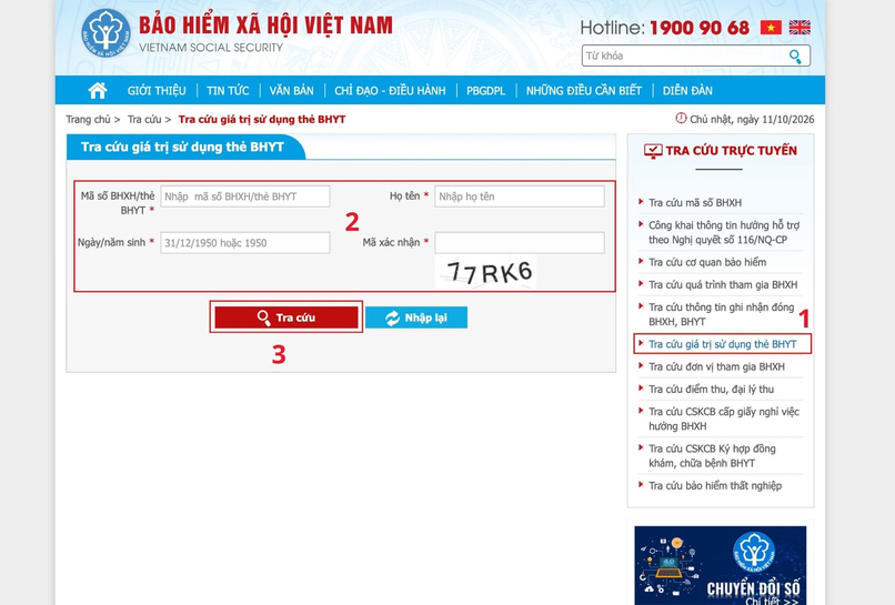 Tra cứu thời hạn bảo hiểm y tế trên Cổng thông tin BHXH Việt Nam.