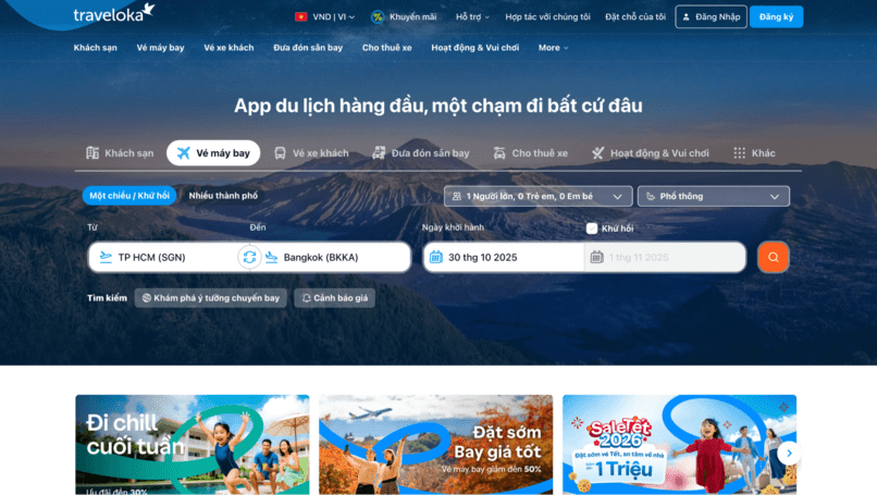Mua vé trên website Traveloka và áp voucher.