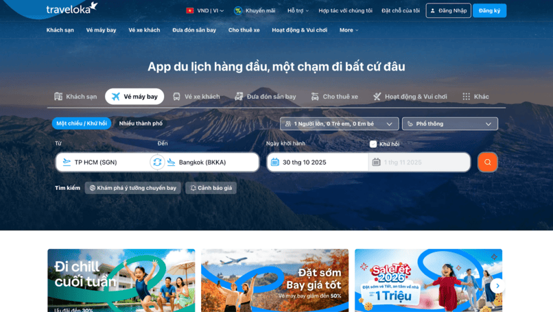 Mua vé trên website Traveloka và áp voucher.