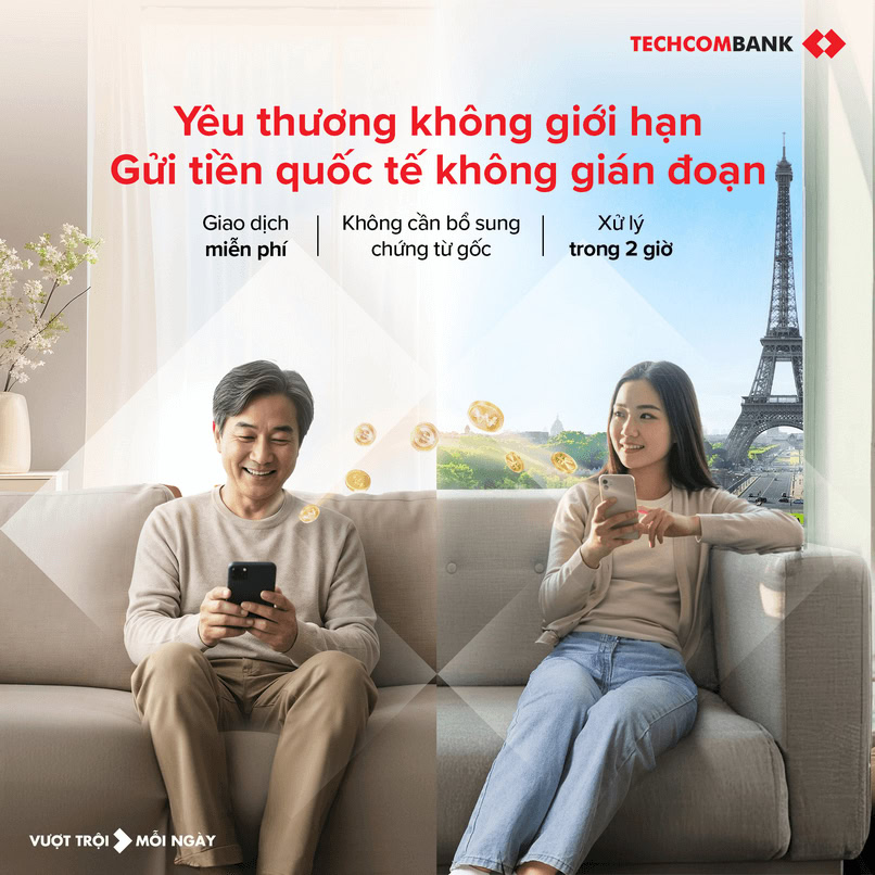 Gửi tiền quốc tế với Techcombank Mobile