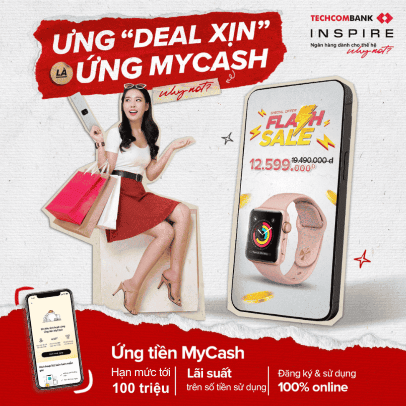 Thấu chi MyCash, cần tiền ứng ngay với lãi suất trên số tiền sử dụng.