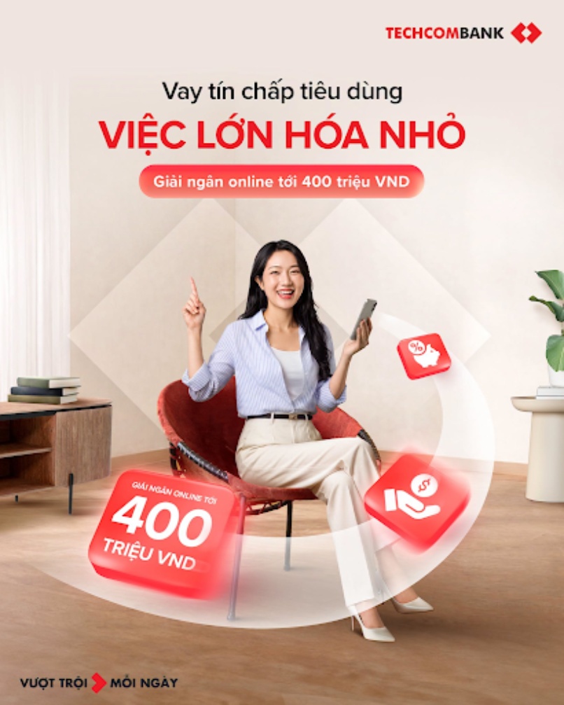 Vay không thế chấp an toàn, trả lãi nhẹ nhàng trên Techcombank Mobile.