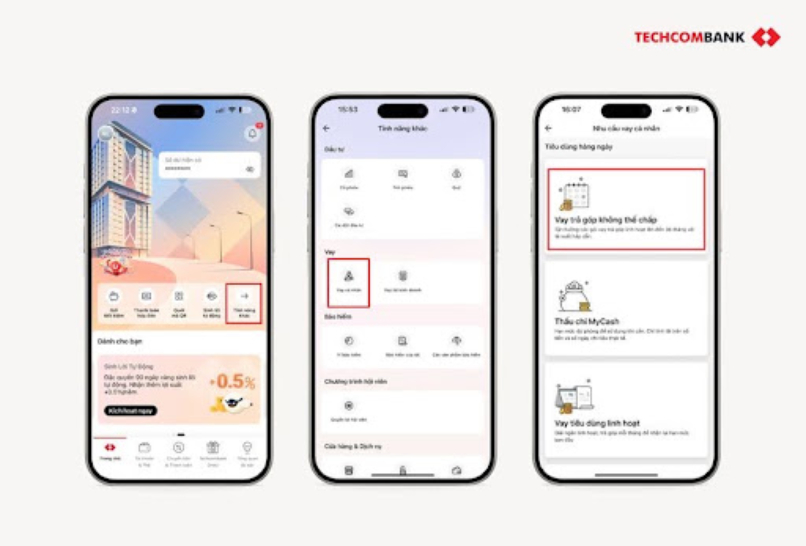 Thao tác vay online trên Techcombank Mobile