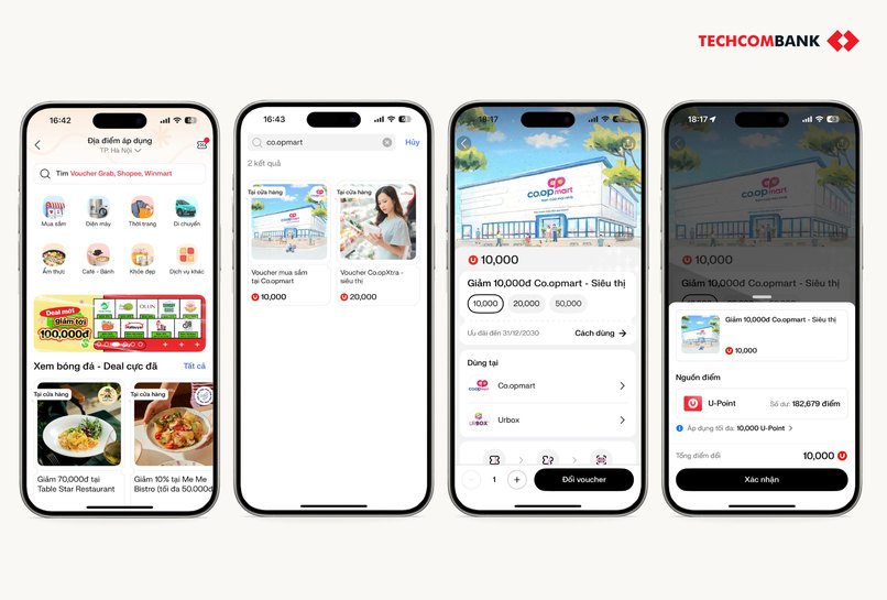 Cách đổi voucher Co.opmart trên app Techcombank OneU.