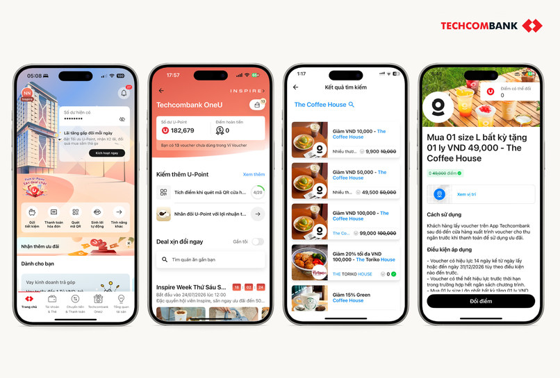 Hướng dẫn đổi điểm U-Point lấy voucher từ các thương hiệu Golden Gate trên Techcombank Mobile.