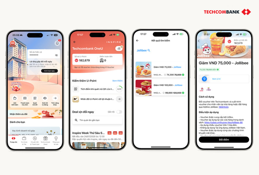 Cách lấy voucher Jollibee trên Techcombank Mobile.