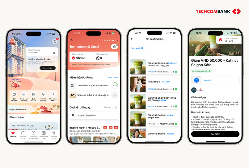 Cách lấy voucher Katinat trên Techcombank Mobile.