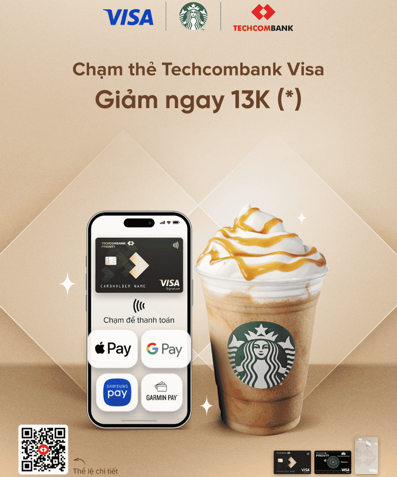 Voucher Starbucks dành cho chủ thẻ Techcombank.