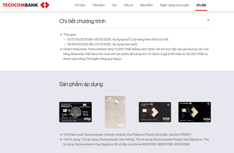 Loại thẻ áp dụng voucher Starbucks.